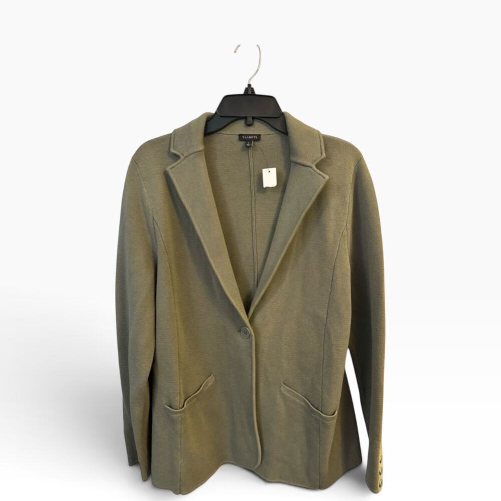 NWOT Tabots Green Sweater Blazer Spring Classic Notched Collar Career Preppy